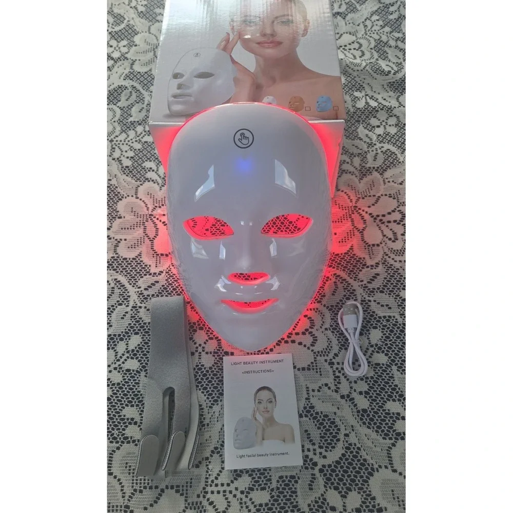 LED 7 Color Light Therapy Beauty Mask Rechargeable Facial Skin Rejuvenation New